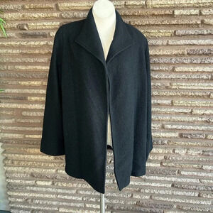 Doncaster Black 100% Boiled Wool Open Drape Swing Sweater Coat